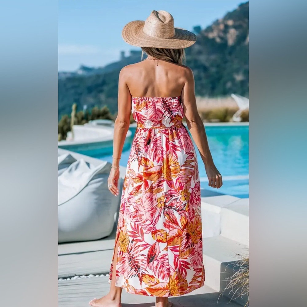 NWT CUPSHE Tropical Floral Strapless Maxi Dress, Size XL - Picture 2 of 6